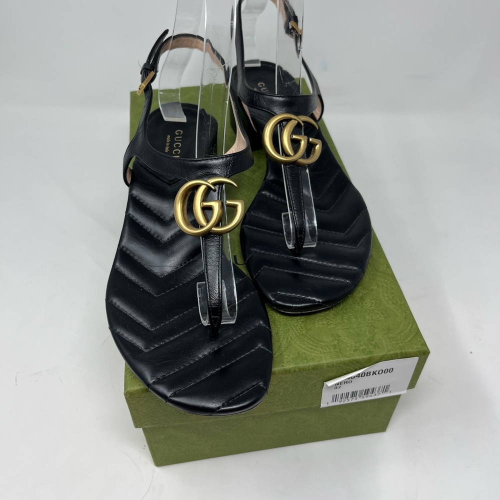 Gucci GG Marmont Chevron Quilted Chunky Block Heel Thong Sandal Black size 37 EU - Picture 2 of 7